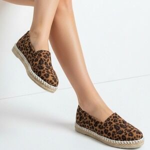 Womens Leopard Print Espadrille Platform Slip-On Flats Jute Sole Casual 8 NEW Lq